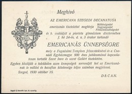 1930 Szeged, Meghívó Emericanás ünnepségre - Zonder Classificatie