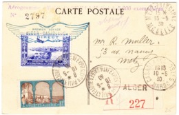 Eingeschriebene Ansichtskarte Internationale Briefmarken Ausstellung; Alger über Casablanca Nach Metz - Lettres & Documents