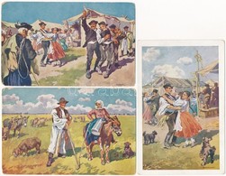 ** 6 Db Régi Magyar Folklór Művészlap Benyovszky Szignójával / 6 Pre-1945 Hungarian Folklore Art Postcards Signed By Ben - Non Classés