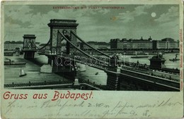 * T2/T3 1898 (Vorläufer!) Budapest, Lánchíd Este és Ferenc József Rakpart. Ottmar Zieher Litho (Rb) - Non Classés