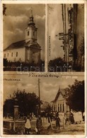 * T2/T3 1930 Tiszavárkony, Református Templom, Hajóállomás Az 'Ercsi' Oldalkerekes Vontató Gőzhajóval, Községháza, Kút.  - Non Classés
