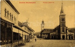 T2/T3 1914 Abrudbánya, Abrud; Ferenc József Tér, Református Templom, Unitárius Templom, üzletek. W. L. 3227. Tipografia  - Ohne Zuordnung