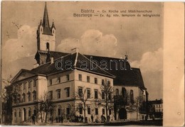 T2/T3 1922 Beszterce, Bistritz, Bistrita;  Ev. Kirche Und Mädchenschule / Evangélikus Templom és Lányiskola. Kiadja F. S - Ohne Zuordnung
