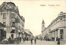 T2 Lugos, Lugoj; Templom Utca, Kávéház, útépítés / Street View With Cafe, Road Construction - Zonder Classificatie