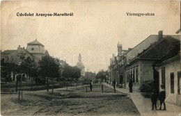 T2/T3 1906 Aranyosmarót, Zlaté Moravce; Vármegye Utca, Vármegyeház, Templom, Jánosi Béla Cukrász üzlete / Street View, C - Zonder Classificatie