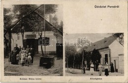 T2/T3 1918 Pered, Tesedíkovo; Községháza, Kolman Miksa üzlete, Gémeskút / Town Hall, Shop, Well (EK) - Ohne Zuordnung