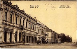 T2/T3 1914 Bród, Brod Na Savi, Slavonski Brod; Jelacicev Trg / Tér, Povischel és Kaiser, Markotic és Kisic, Ziga Reich ü - Non Classificati