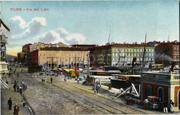 ** T2 Fiume, Rijeka; Via Del Lido / Utcakép, Rakpart, Kikötő, Gőzhajók, Villamos / Street View, Wharf, Port, Steamships, - Ohne Zuordnung