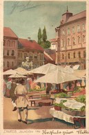 T2 1904 Zagreb, Zágráb, Agram; Jelacicev Trg. / Fruit And Vegetable Market. Kuenstlerpostkarte No. 1764. Von Ottmar Zieh - Non Classés