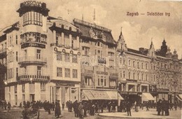 * T4 Zagreb, Agram, Zágráb; Jelacicev Trg / Square, Shops Of Fuchs, G. Poppovic, Leop. Schwarcz, F. Rudovits (vágott / C - Non Classés