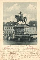 T2/T3 Zagreb, Agram; Jelacicev Trg., Vinara, Mesnica Zige Rendely / Platz / Square, Statue, Shops  (EK) - Non Classés