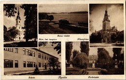 T3 Apatin, Római Katolikus Templom, Iskola, Park, Községháza, Duna. Szavadill J. Kiadása / Church, School, Town Hall, Da - Non Classés