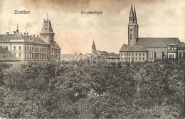 T3 1912 Zombor, Sombor; Erzsébet Liget, Templom. Kiadja Kaufmann Emil / Park, Church (fl) - Non Classés