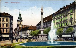 T2 1930 Graz, Bismarckplatz, Klavierhaus Fiedler / Square, Fountain, Automobiles, Piano House Fiedler - Unclassified