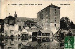 T2 Alencon, Normandie, Pont De Sarthe Et Le Moulin / Bridge, Watermill, River. TCV Card - Zonder Classificatie