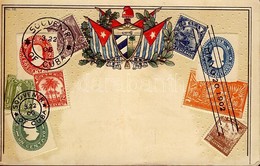 T2/T3 Stamps Of Cuba, Coat Of Arms, Golden Decoration, Flags, Emb. Litho (small Tear) - Unclassified