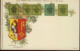 ** T2/T3 Stamps Of Canton Of Geneva, Switzerland, Coat Of Arms, Floral Litho (gluemark) - Sin Clasificación