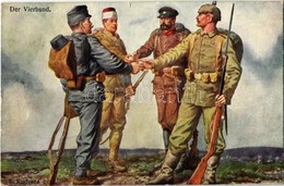 T2/T3 Der Vierbund / WWI K.u.k. Military Art Postcard, Central Powers Propaganda. Offizielle Karte Für Rotes Kreuz Krieg - Unclassified