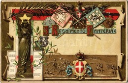 * T3 5. Reggimento Fanteria / 5th Infantry Regiment, Italian Army, Coat Of Arms, Litho (ázott Sarkak / Wet Corners) - Non Classés