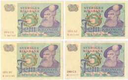 Svédország 1969-1976. 5K (4xklf) T:II-III
Sweden 1969-1976. 5 Kronor (4xdiff) C:XF-F - Unclassified