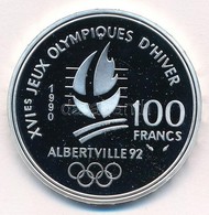 Franciaország 1990. 100Fr Ag 'Téli Olimpia - Gyorskorcsolyázása' Eredeti Tokban, Sorszámozott Tanúsítvánnyal T:PP 
Franc - Non Classificati
