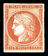 (*) N°7A, 1F Vermillon Pâle 'Vervelle', SUPERBE. R.R.R (signé Calves/certificat)  Qualité: (*)  Cote: 22500 Euros - 1849-1850 Ceres