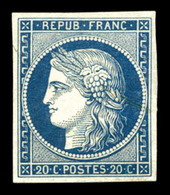 (*) N°8a, Non émis, 20c Bleu Foncé, Grande Fraîcheur, R.R. SUP (signé Scheller/certificat)  Qualité: (*)  Cote: 3400 Eur - 1849-1850 Cérès