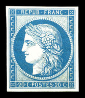 ** N°8f, Non émis, 20c Bleu Impression De 1862, Fraîcheur Postale, SUPERBE (certificat)   Qualité: ** - 1849-1850 Ceres