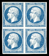 ** N°14A, 20c Bleu Laiteux Type I En Bloc De Quatre (2 T*), Fraîcheur Postale, SUP (signé/certificat)  Qualité: ** - 1853-1860 Napoléon III