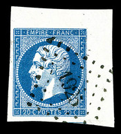 O N°14A, 20c Bleu Type I Coin De Feuille, Obl PC '1925' Legère, Pièce Choisie, SUP (signé Scheller/certificats)  Qualité - 1853-1860 Napoléon III.