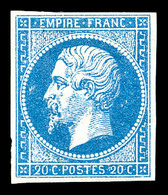 * N°14Aa, 20c Bleu Foncé Type I, Frais. TTB (signé Brun/certificat)  Qualité: *  Cote: 600 Euros - 1853-1860 Napoléon III