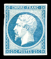 * N°15, 25c Bleu. TTB. R. (certificat)  Qualité: *  Cote: 3500 Euros - 1853-1860 Napoleon III