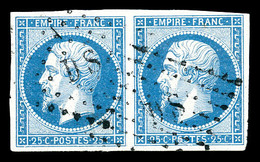 O N°15, 25c Bleu En Paire. TTB (signé Brun/certificat)  Qualité: O  Cote: 650 Euros - 1853-1860 Napoleon III