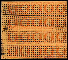 O N°16c, 40c Orange Sur Paille En Bloc De 20 Exemplaires Bord De Feuille Avec Filet D'encadrement Obl Gros Points. SUP.  - 1853-1860 Napoléon III