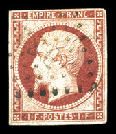 O N°18, 1F Carmin, Pelurage, Belle Présentation (signé Calves/certificat)  Qualité: O  Cote: 3400 Euros - 1853-1860 Napoléon III