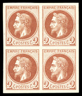 ** N°26Af, 2c Rougebrun Non Dentelé, Impression De Rothschild En Bloc De Quatre (2ex*), Grandes Marges. SUP (certificat) - 1863-1870 Napoléon III. Laure