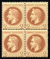 ** N°26B, 2c Rougebrun Clair Type II En Bloc De Quatre, Fraîcheur Postale, SUP (certificat)  Qualité: ** - 1863-1870 Napoleon III With Laurels