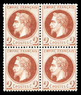 * N°26B, 2c Rougebrun En Bloc De Quatre, Grande Fraîcheur, Très Bon Centrage, SUP (certificat)  Qualité: *  Cote: 900 Eu - 1863-1870 Napoleon III With Laurels