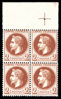 ** N°26Ba, 2c Rougebrun Foncé Type II, Bloc De Quatre Bdf Avec Croix De Repère. TTB (certificat)  Qualité: ** - 1863-1870 Napoleon III With Laurels