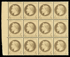 ** N°27B, 4c Gris, BLOC DE 12, Bord De Feuille Latéral Gauche, Fraîcheur Postale, SUPERBE (certificat)  Qualité: ** - 1863-1870 Napoleon III With Laurels