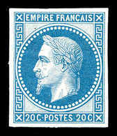 * N°29Ab, Rothschild, 20c Bleu Non Dentelé, Imperfection De Gomme Sinon Beau (signé Brun)  Qualité: *  Cote: 500 Euros - 1863-1870 Napoléon III Con Laureles