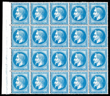 ** N°29B, 20c Bleu Type II En Bloc De 20 Bord De Feuille, Pli D'archive Sur 3 Timbres. SUP (certificat)  Qualité: ** - 1863-1870 Napoleon III With Laurels