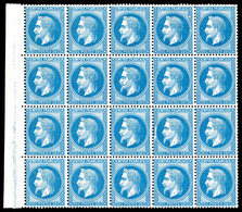 ** N°29B, 20c Bleu Type II En Bloc De 20 Bord De Feuille, Pli D'archive Sur 3 Timbres. SUP (certificat)  Qualité: ** - 1863-1870 Napoléon III Lauré