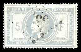 O N°33, 5F Violetgris Obl Lègère. SUP (signé Blanc/Scheller/certificat)  Qualité: O  Cote: 1150 Euros - 1863-1870 Napoléon III Lauré