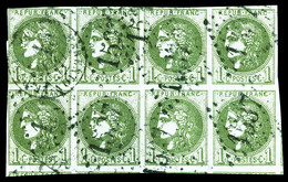 O N°39C, 1c Olive En Bloc De Huit, Quatre Voisins, Très Jolie Pièce, RARE (signé Calves/certificat)  Qualité: O  Cote: 2 - 1870 Bordeaux Printing