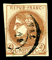 O N°40A, 2c Chocolat Clair Rep 1. TB (certificat)  Qualité: O  Cote: 1600 Euros - 1870 Emission De Bordeaux