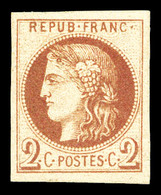 * N°40Af, 2c Chocolat Clair Report 1, Impression Très Fine Dite De Tours, Quasi **, Quatre Belles Marges. SUPERBE. R.R.  - 1870 Emission De Bordeaux