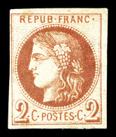 * N°40Af, 2c Chocolat Clair Report 1, Impression Très Fine Dite De Tours. TB. R. (signé Calves/certificat)   Qualité: *  - 1870 Bordeaux Printing