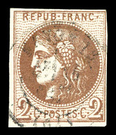 O N°40Bc, 2c Chocolat Foncé Report 2, Très Jolie Couleur, SUPERBE. R.R. (signé Scheller/Brun/Calves/Certificat)  Qualité - 1870 Emission De Bordeaux