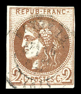 O N°40Bc, 2c Chocolat Foncé Report 2, Très Jolie Couleur, SUPERBE. R.R. (signé Scheller/Brun/Calves/Certificat)  Qualité - 1870 Bordeaux Printing